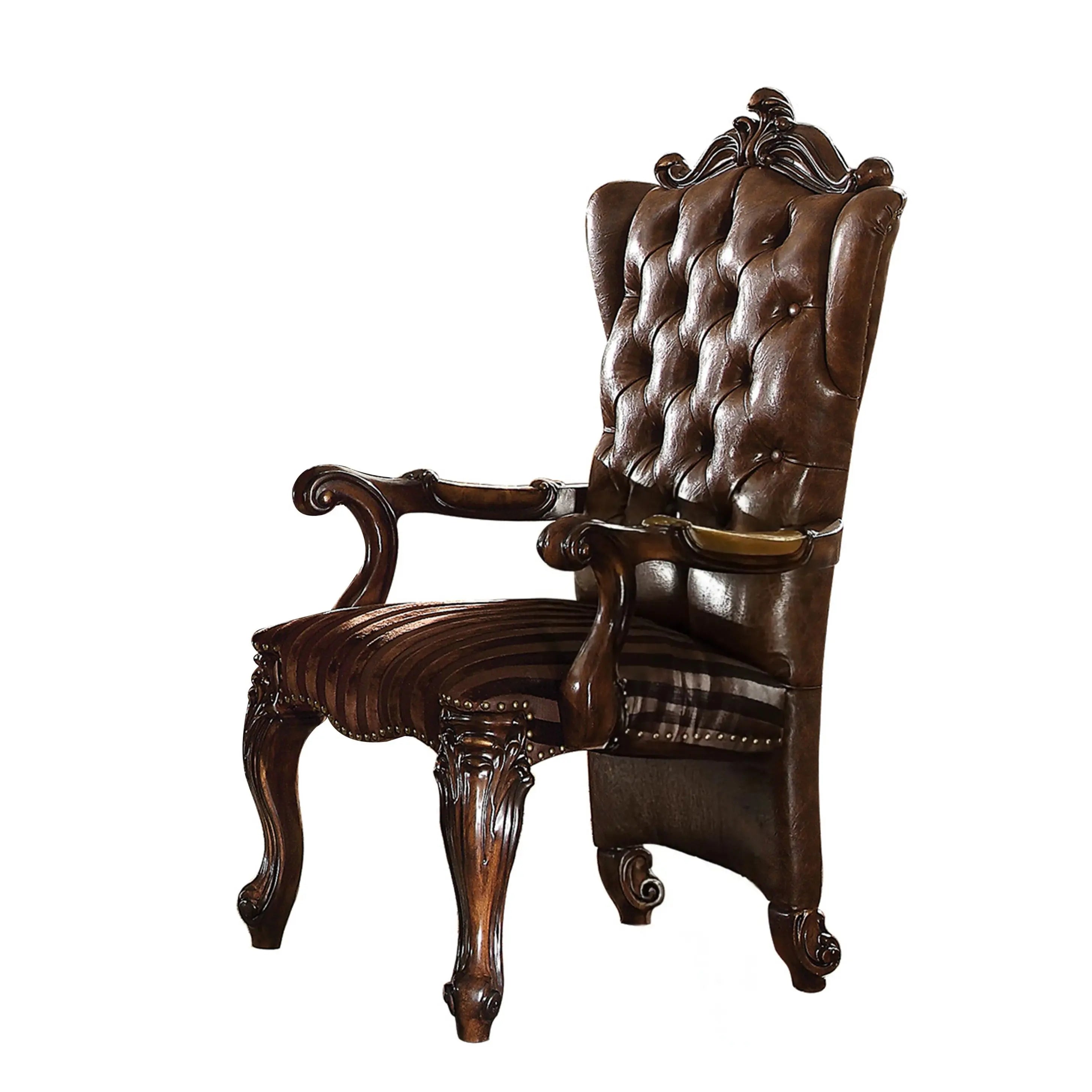 Set of Two Brown and Redwood Tufted Faux Leather Wing Back Dining Arm Chairs Homeroots Kitchen & Dining