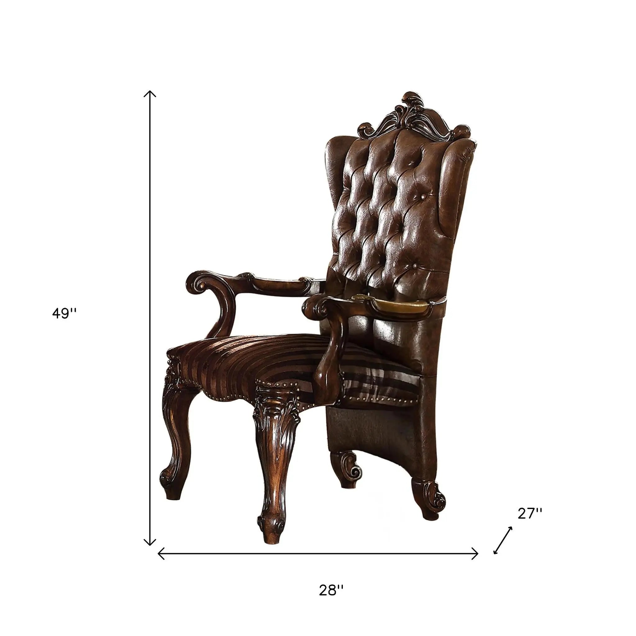 Set of Two Brown and Redwood Tufted Faux Leather Wing Back Dining Arm Chairs Homeroots Kitchen & Dining