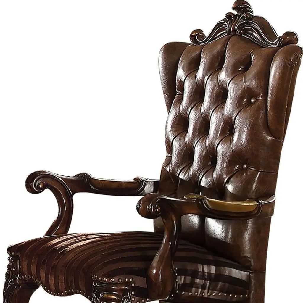 Set of Two Brown and Redwood Tufted Faux Leather Wing Back Dining Arm Chairs Homeroots Kitchen & Dining