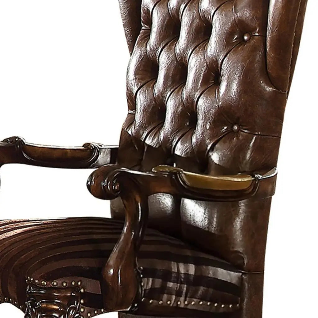 Set of Two Brown and Redwood Tufted Faux Leather Wing Back Dining Arm Chairs Homeroots Kitchen & Dining
