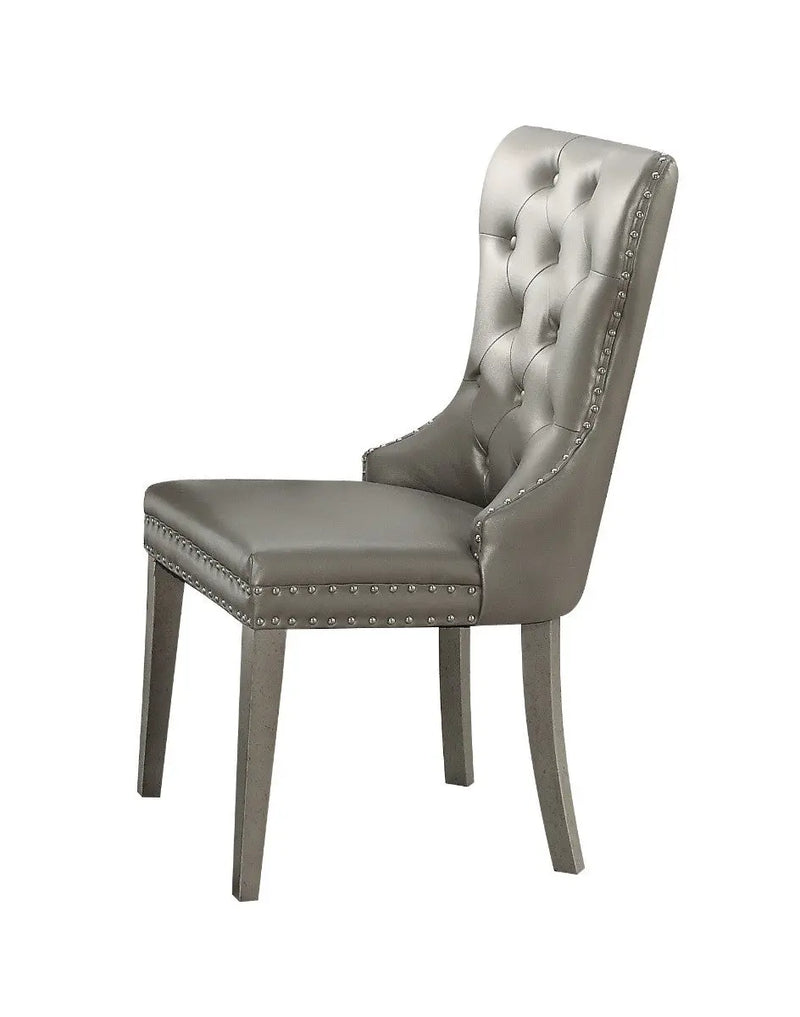 Set of Two Champagne Tufted Faux Leather Wing Back Dining Side Chairs Homeroots Kitchen & Dining