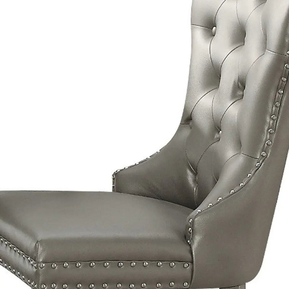 Set of Two Champagne Tufted Faux Leather Wing Back Dining Side Chairs Homeroots Kitchen & Dining