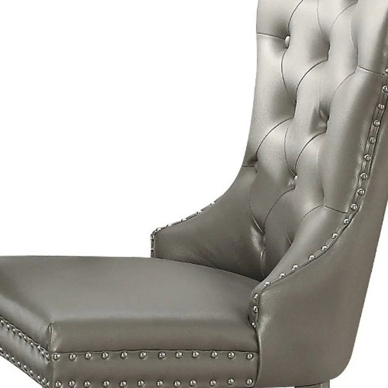Set of Two Champagne Tufted Faux Leather Wing Back Dining Side Chairs Homeroots Kitchen & Dining