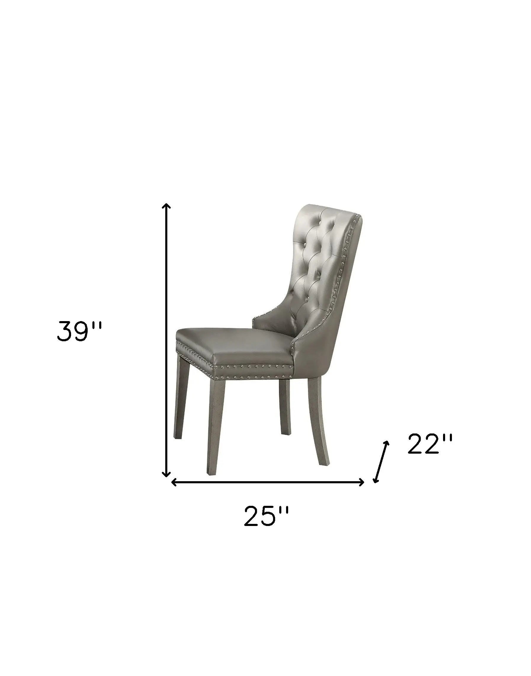 Set of Two Champagne Tufted Faux Leather Wing Back Dining Side Chairs Homeroots Kitchen & Dining