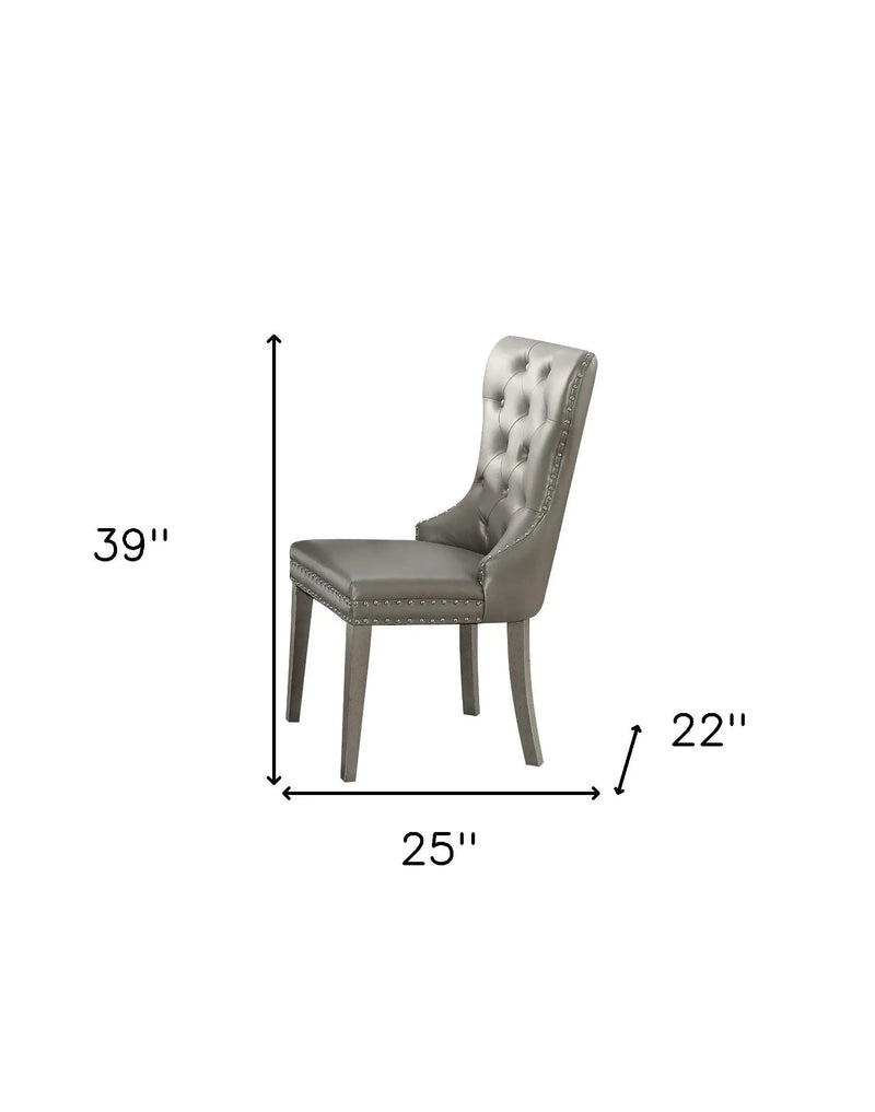 Set of Two Champagne Tufted Faux Leather Wing Back Dining Side Chairs Homeroots Kitchen & Dining