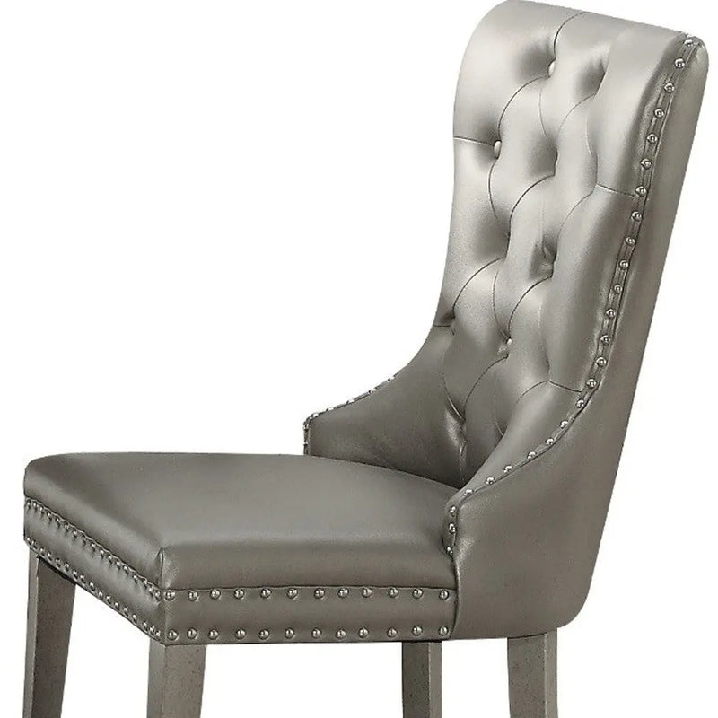 Set of Two Champagne Tufted Faux Leather Wing Back Dining Side Chairs Homeroots Kitchen & Dining