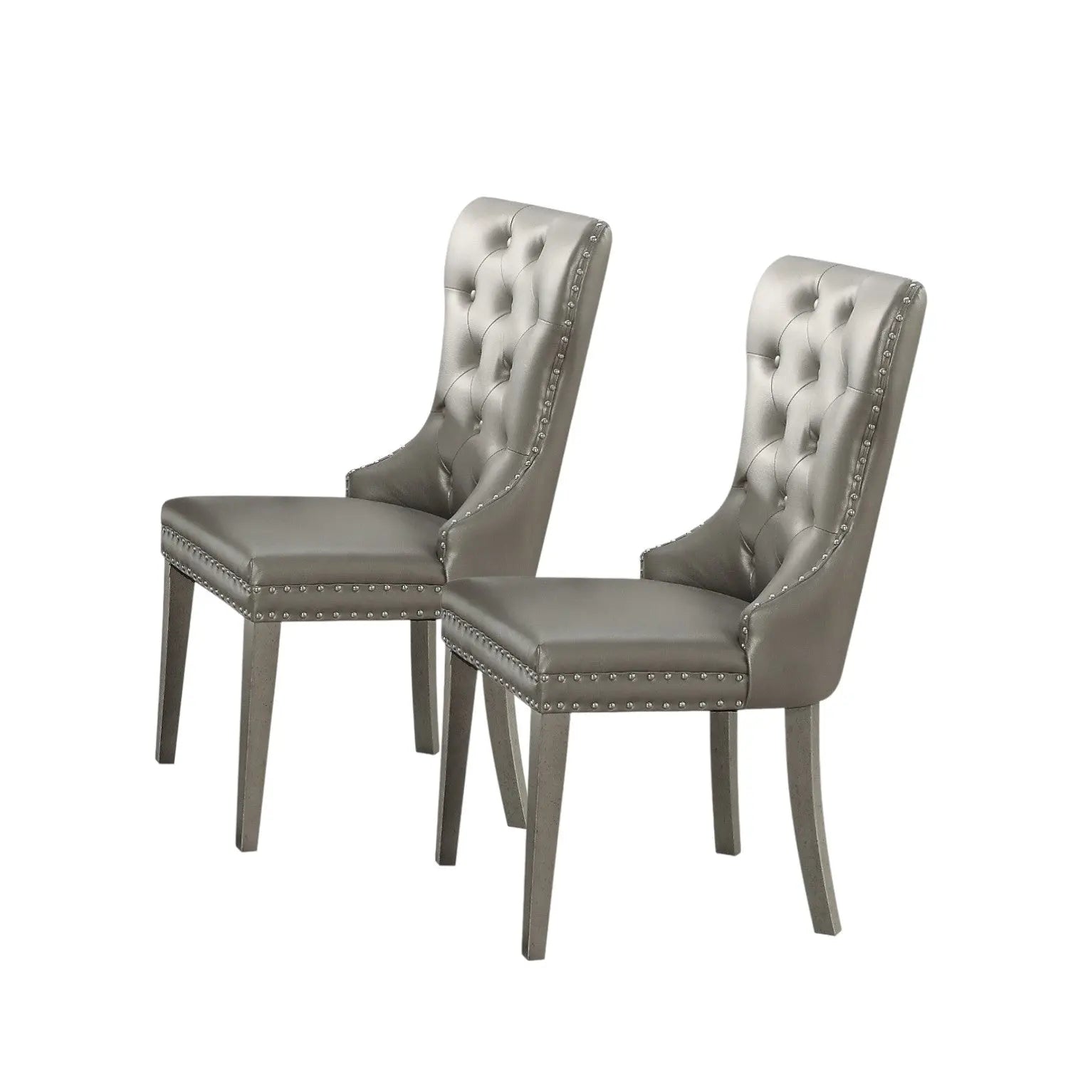 Set of Two Champagne Tufted Faux Leather Wing Back Dining Side Chairs Homeroots Kitchen & Dining