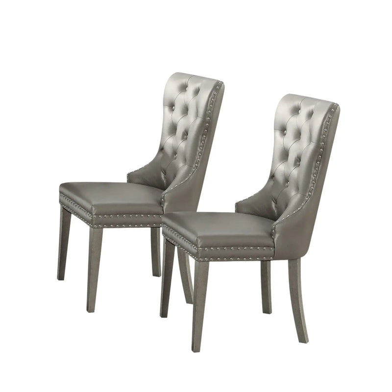 Set of Two Champagne Tufted Faux Leather Wing Back Dining Side Chairs Homeroots Kitchen & Dining