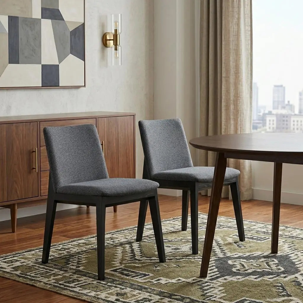 Set of Two Charcoal and Black Fabric Dining Side Chairs Homeroots Kitchen & Dining