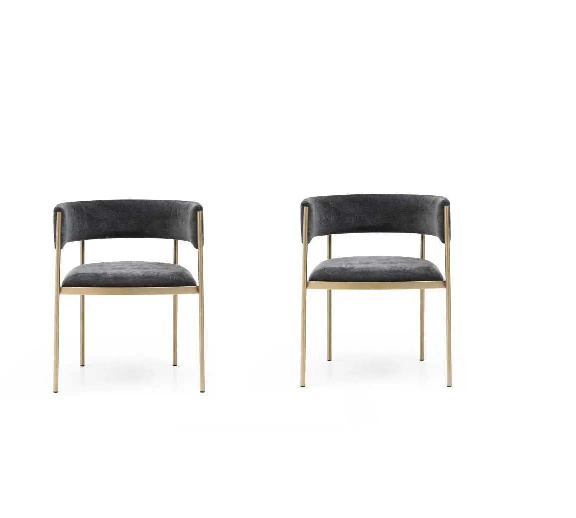 Set of Two Charcoal and Gold Velvet Partially Open Back Dining Arm Chairs Homeroots Kitchen & Dining