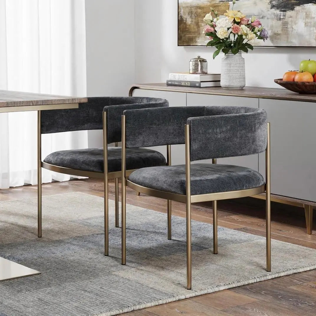 Set of Two Charcoal and Gold Velvet Partially Open Back Dining Arm Chairs Homeroots Kitchen & Dining