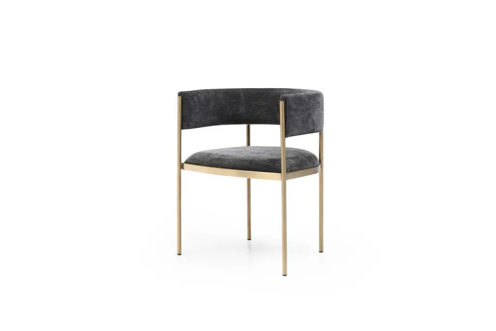 Set of Two Charcoal and Gold Velvet Partially Open Back Dining Arm Chairs Homeroots Kitchen & Dining