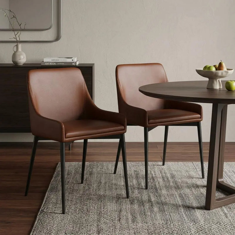Set of Two Chestnut and Black Faux Leather Dining Side Chairs Homeroots Kitchen & Dining