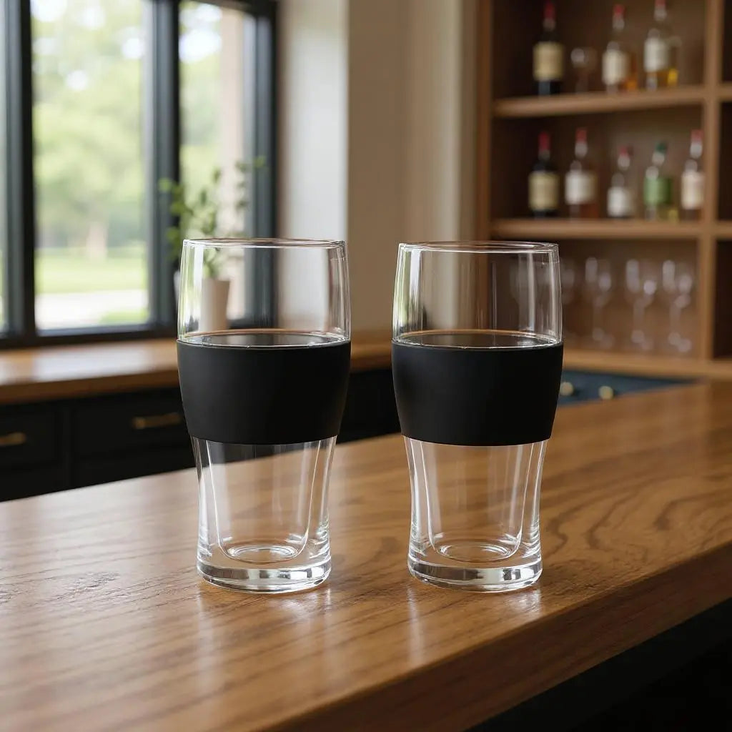 Set of Two Clear And Black Tritan Plastic Narrowing Shape Stemless Pint Glass Homeroots Kitchen & Dining