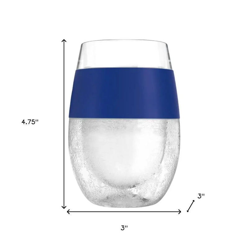 Set of Two Clear And Blue Tritan Plastic Convex Curve Shape Stemless All Purpose Wine Glass Homeroots Kitchen & Dining
