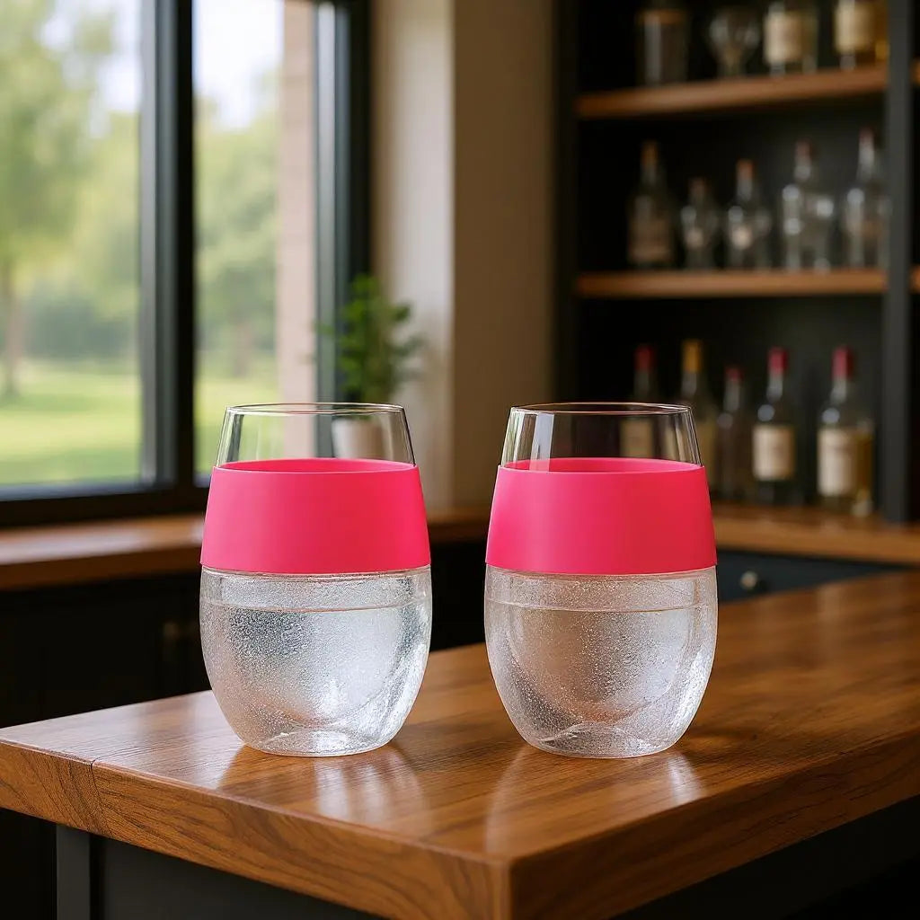 Set of Two Clear And Coral Tritan Plastic Convex Curve Shape Stemless All Purpose Wine Glass Homeroots Kitchen & Dining