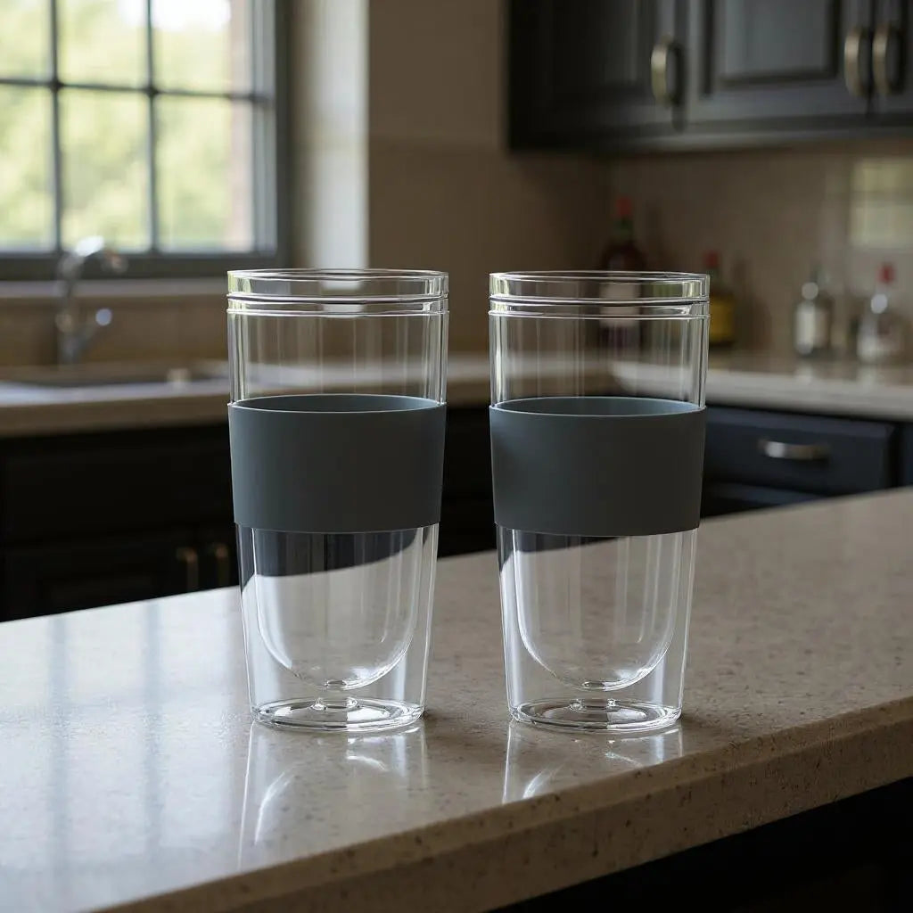 Set of Two Clear And Gray Plastic Straight Shape Stemless Drinking Glass Homeroots Kitchen & Dining