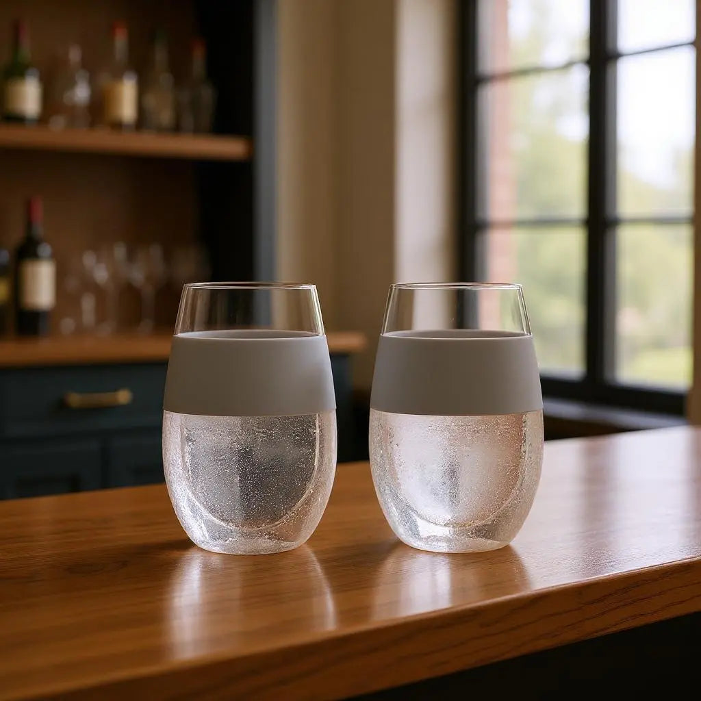 Set of Two Clear And Gray Tritan Plastic Convex Curve Shape Stemless All Purpose Wine Glass Homeroots Kitchen & Dining