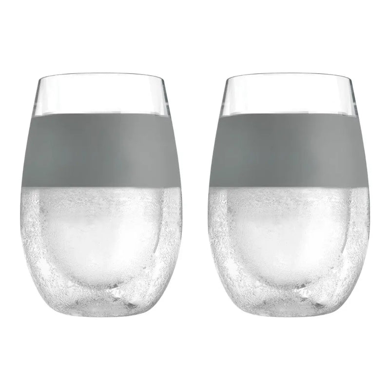Set of Two Clear And Gray Tritan Plastic Convex Curve Shape Stemless All Purpose Wine Glass Homeroots Kitchen & Dining
