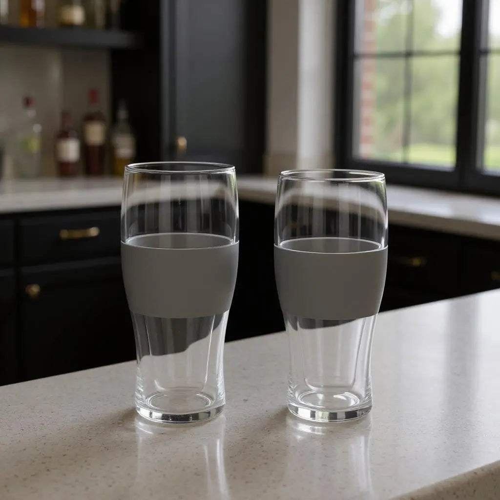Set of Two Clear And Gray Tritan Plastic Unique Shape Stemless Pint Glass Homeroots Kitchen & Dining