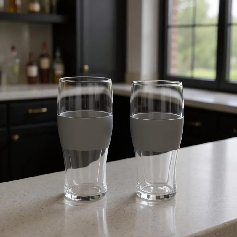 Set of Two Clear And Gray Tritan Plastic Unique Shape Stemless Pint Glass Homeroots Kitchen & Dining