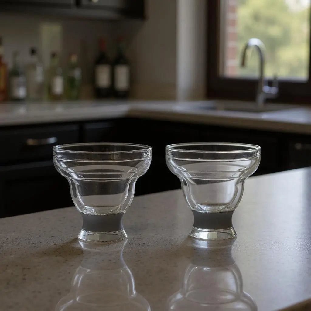 Set of Two Clear And Green Plastic Unique Shape Stemless Margarita Glass Homeroots Kitchen & Dining