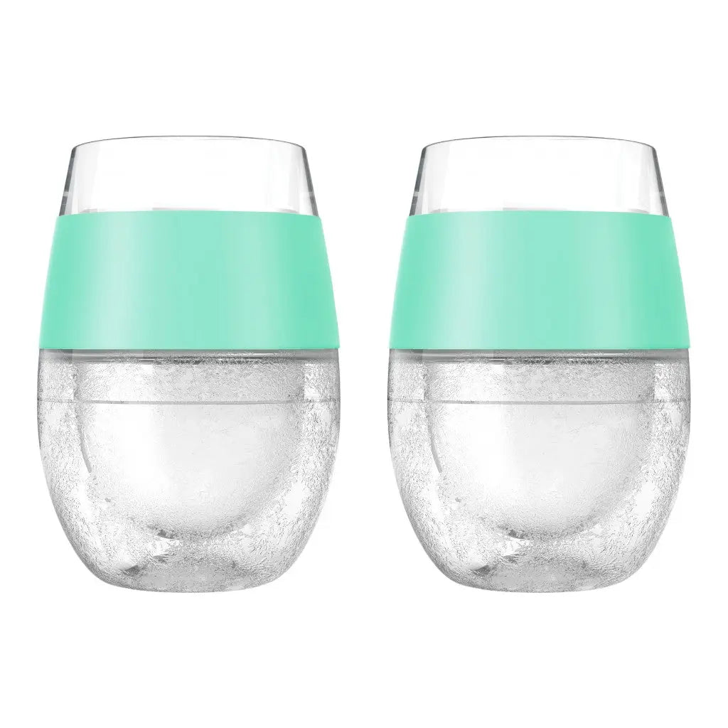 Set of Two Clear And Mint Green Tritan Plastic Convex Curve Shape Stemless All Purpose Wine Glass Homeroots Kitchen & Dining