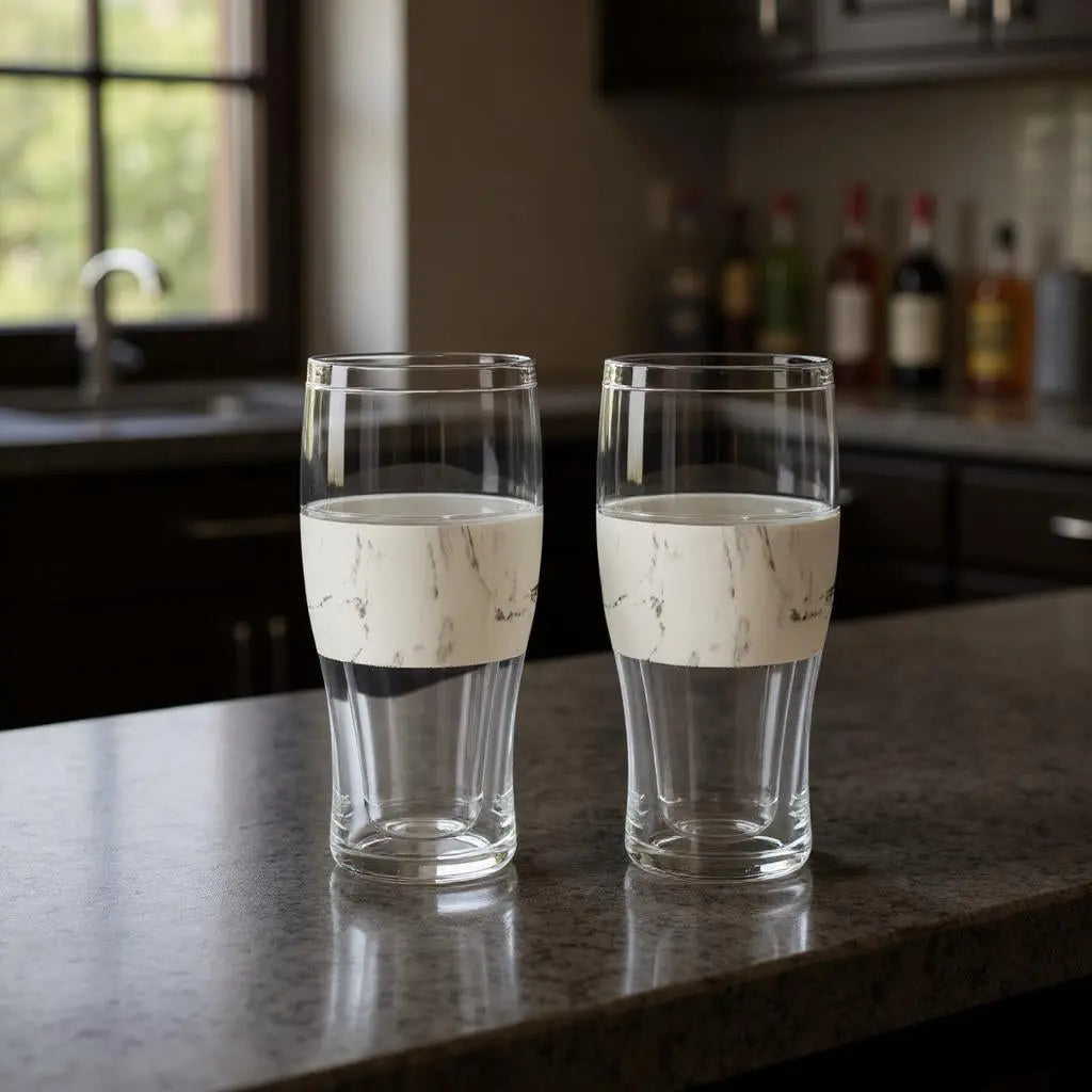 Set of Two Clear And White Tritan Plastic Unique Shape Stemless Pint Glass Homeroots Kitchen & Dining