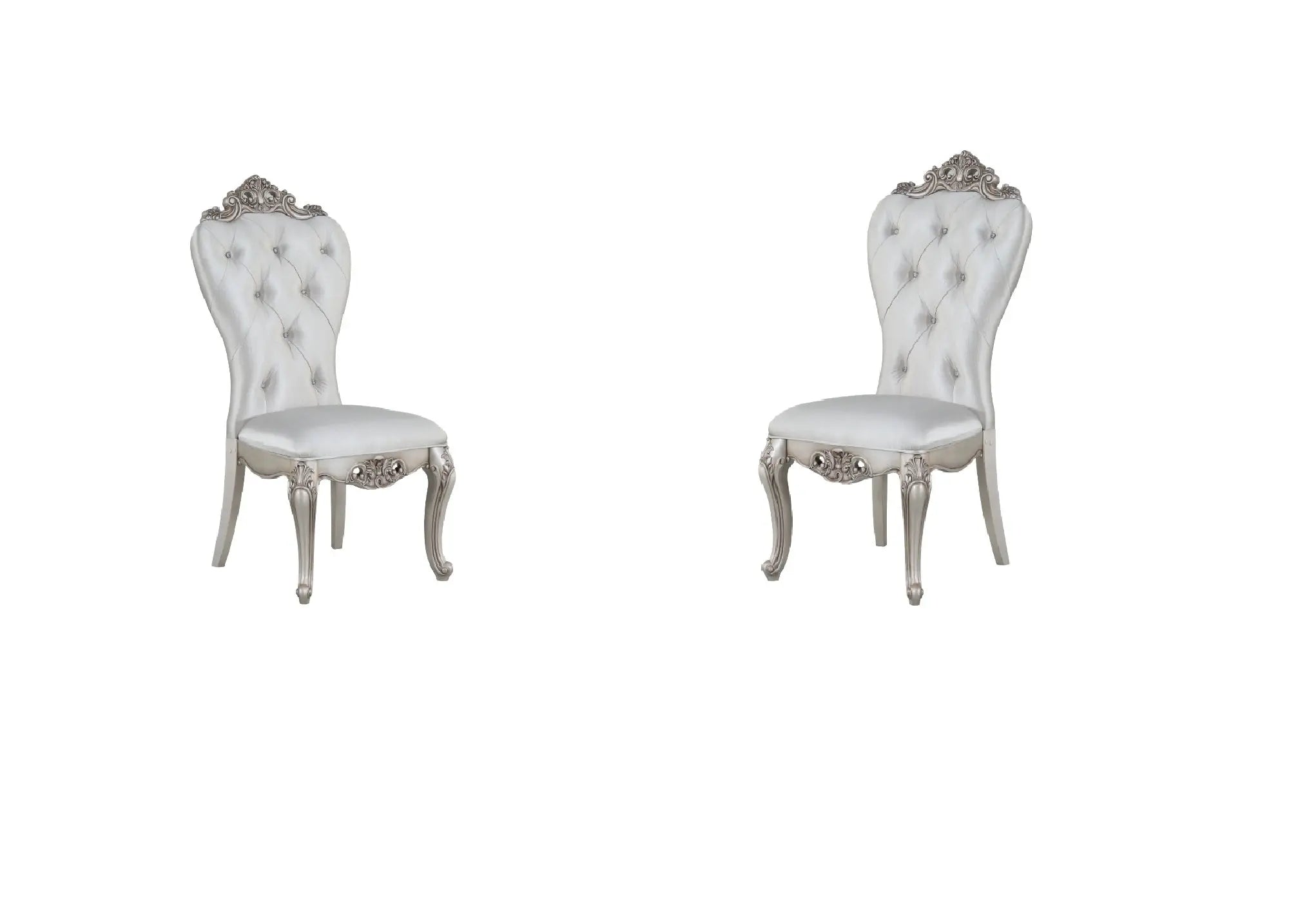 Set of Two Cream and Antiqued White Upholstered Fabric Queen Anne Back Dining Side Chairs Homeroots Kitchen & Dining