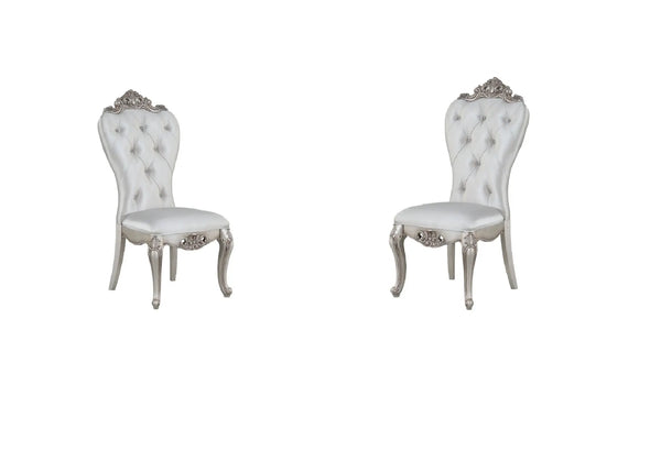 Set of Two Cream and Antiqued White Upholstered Fabric Queen Anne Back Dining Side Chairs Homeroots Kitchen & Dining