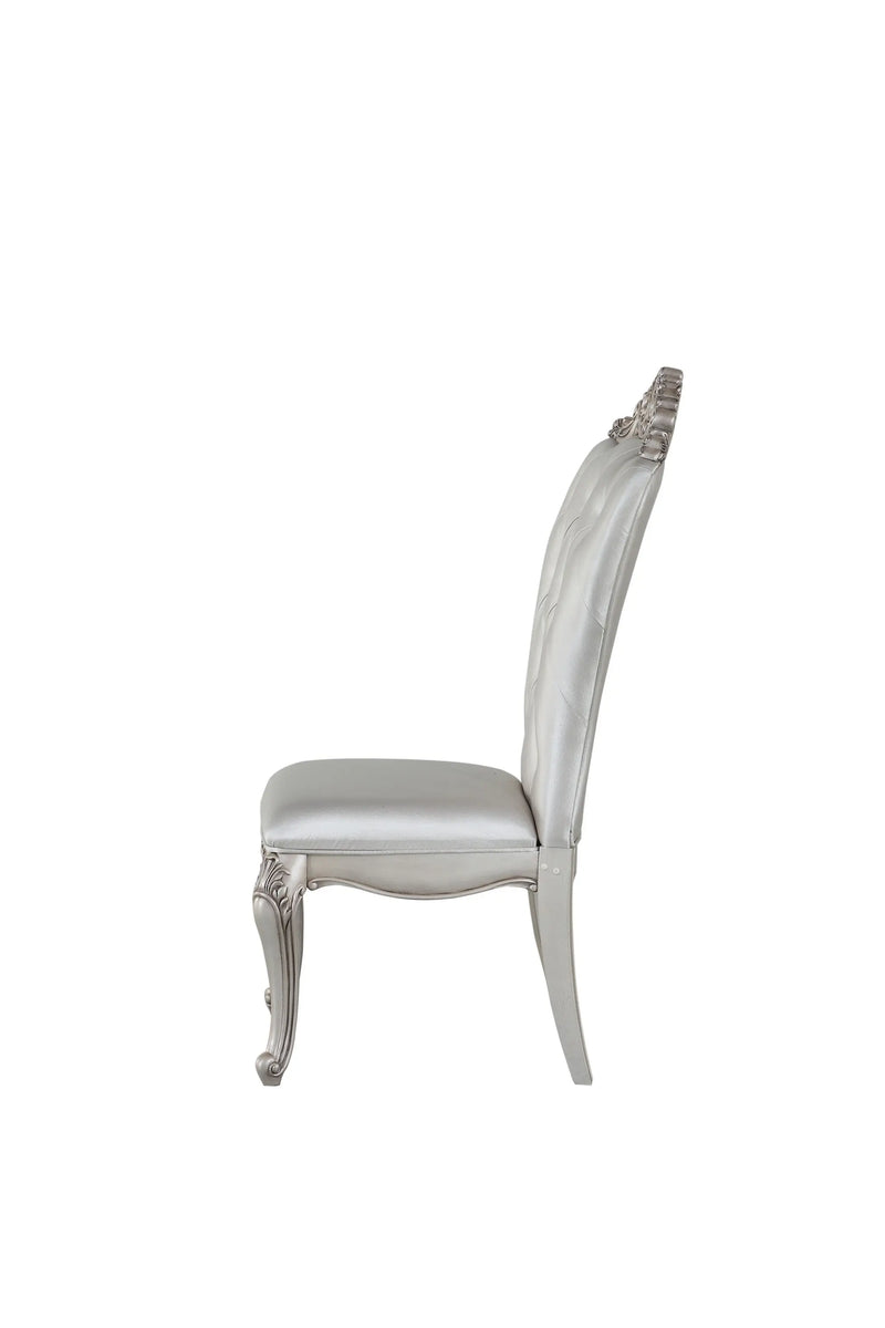 Set of Two Cream and Antiqued White Upholstered Fabric Queen Anne Back Dining Side Chairs Homeroots Kitchen & Dining
