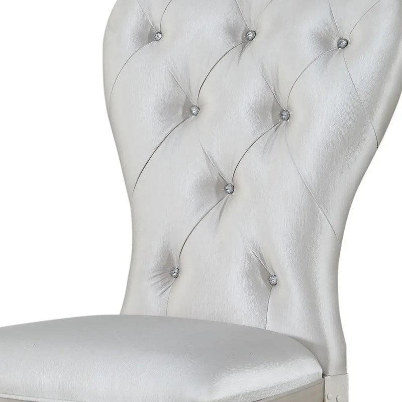Set of Two Cream and Antiqued White Upholstered Fabric Queen Anne Back Dining Side Chairs Homeroots Kitchen & Dining