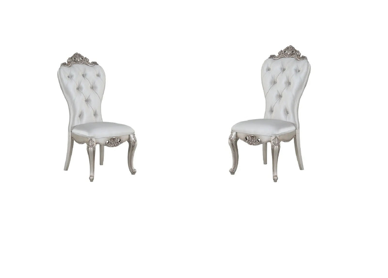 Set of Two Cream and Antiqued White Upholstered Fabric Queen Anne Back Dining Side Chairs Homeroots Kitchen & Dining