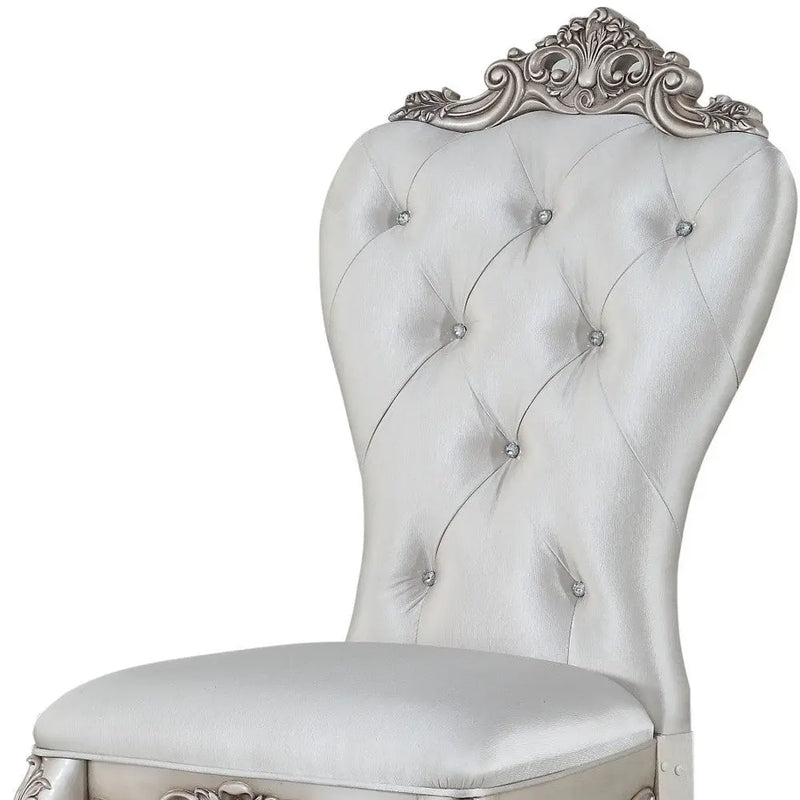 Set of Two Cream and Antiqued White Upholstered Fabric Queen Anne Back Dining Side Chairs Homeroots Kitchen & Dining