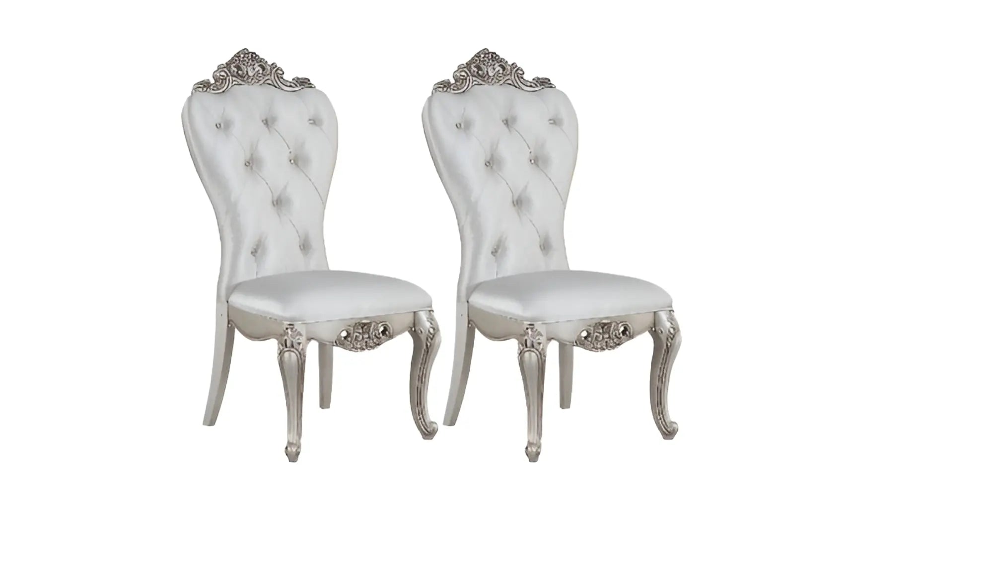 Set of Two Cream and Antiqued White Upholstered Fabric Queen Anne Back Dining Side Chairs Homeroots Kitchen & Dining