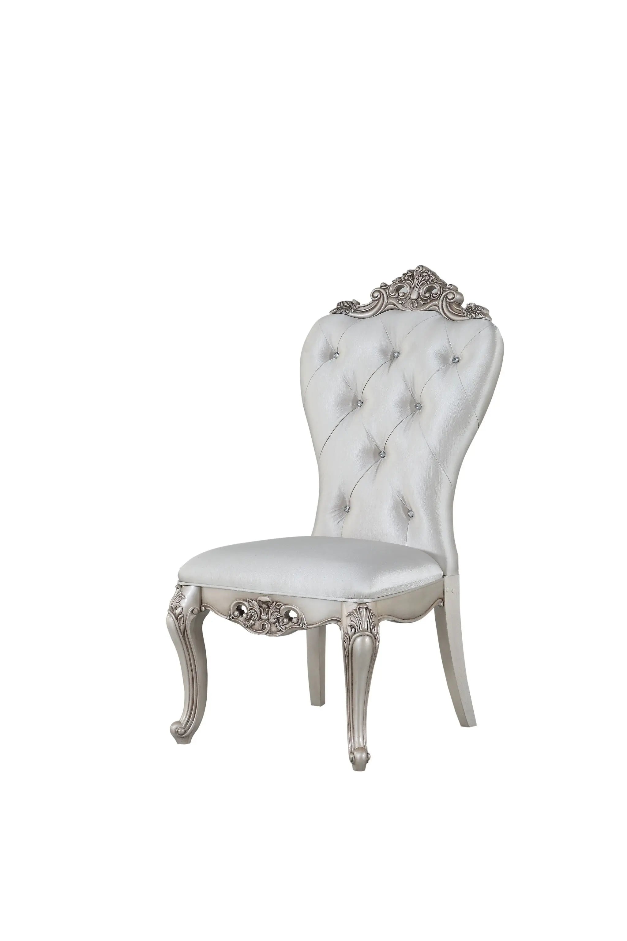 Set of Two Cream and Antiqued White Upholstered Fabric Queen Anne Back Dining Side Chairs Homeroots Kitchen & Dining