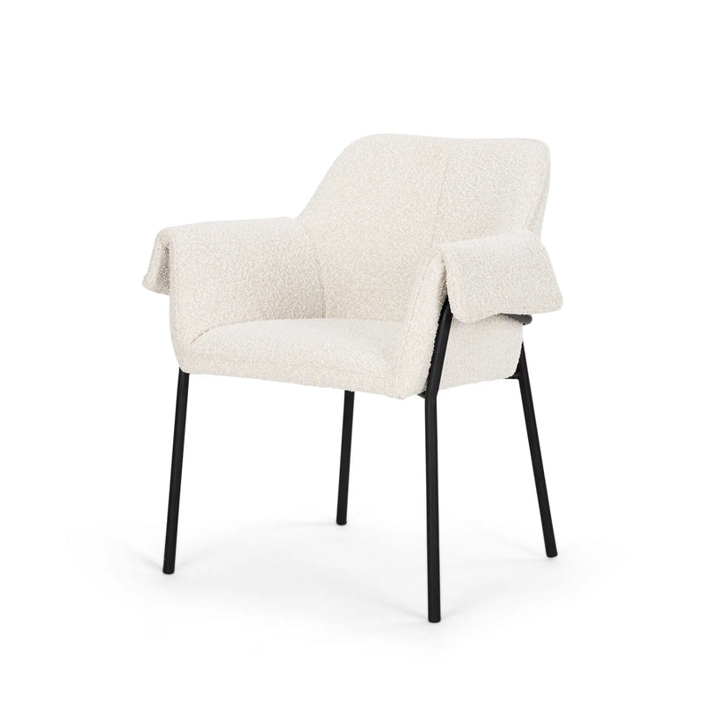 Set of Two Cream and Black Boucle Dining Arm Chairs Homeroots Kitchen & Dining