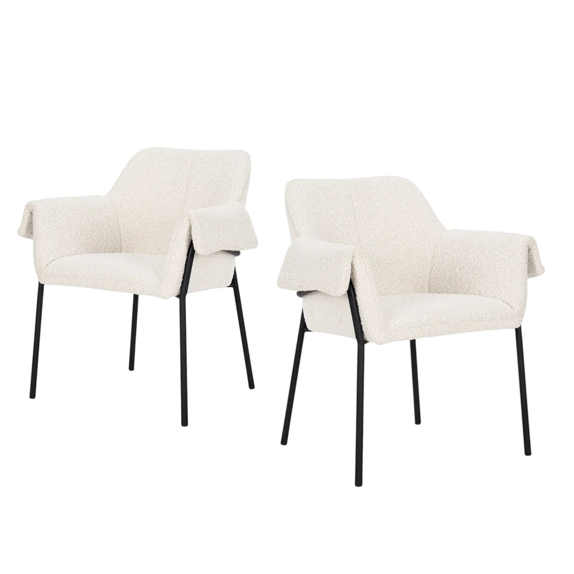 Set of Two Cream and Black Boucle Dining Arm Chairs Homeroots Kitchen & Dining