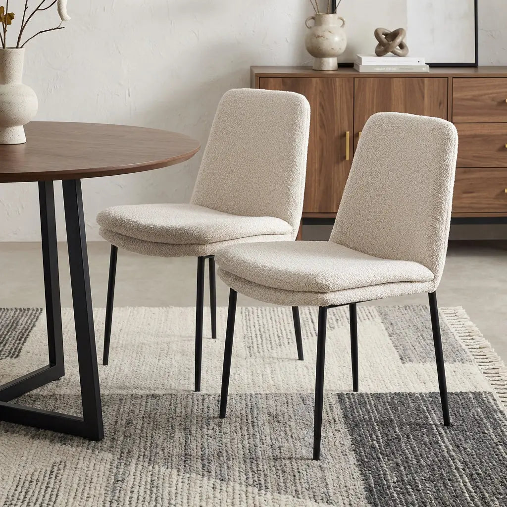 Set of Two Cream and Black Boucle Dining Side Chairs Homeroots Kitchen & Dining