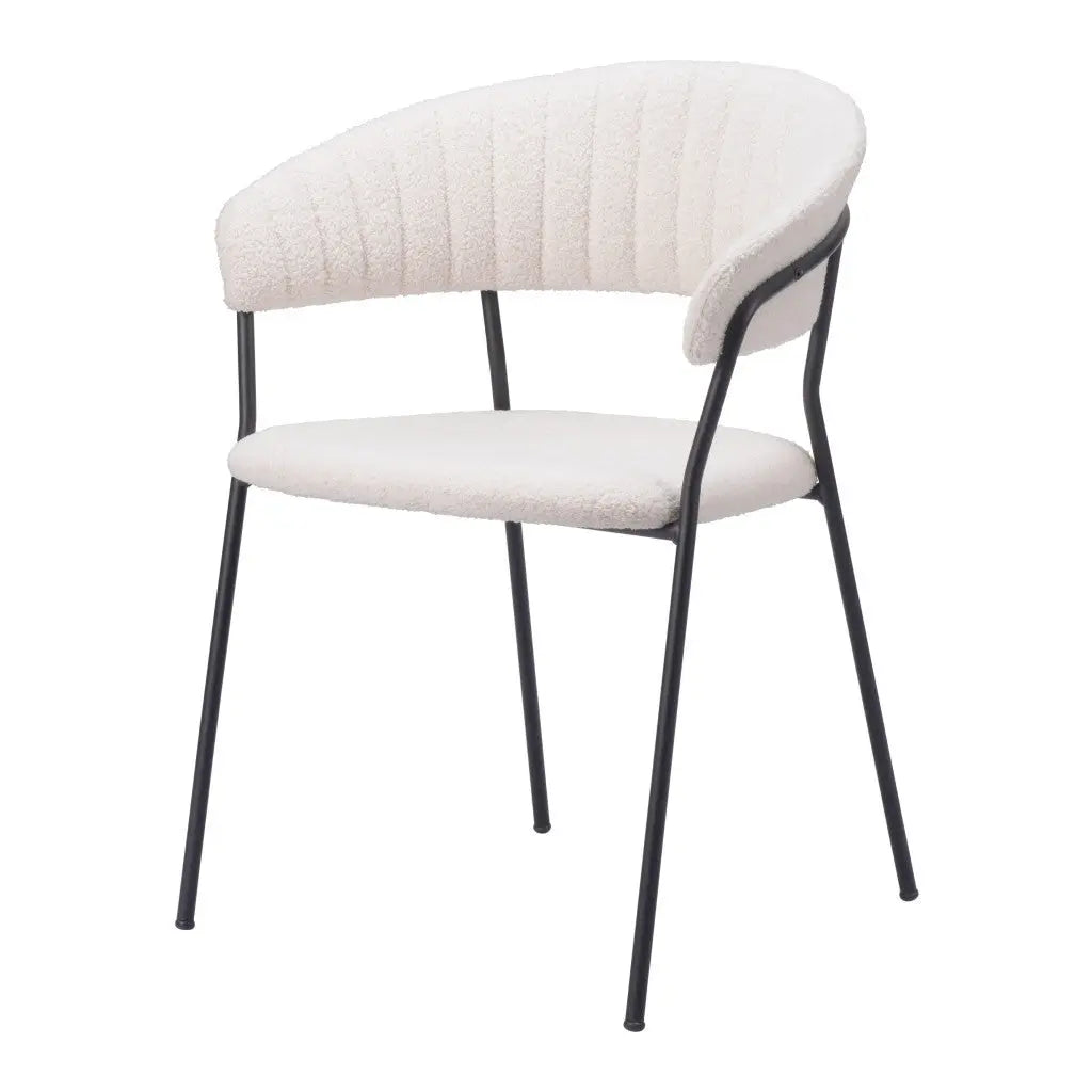 Set of Two Cream and Black Upholstered Faux Fur Open Back Dining Arm Chairs Homeroots