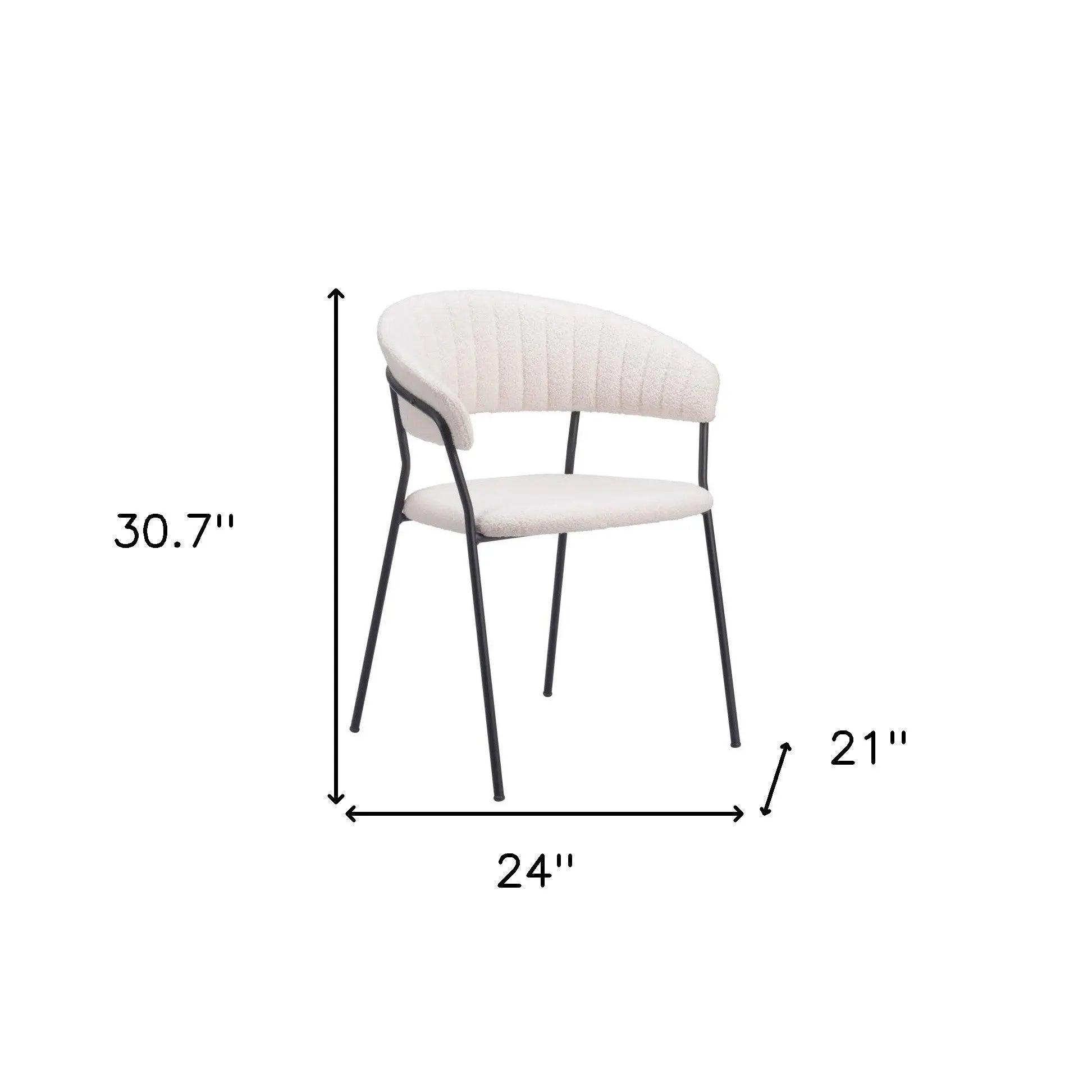 Set of Two Cream and Black Upholstered Faux Fur Open Back Dining Arm Chairs Homeroots