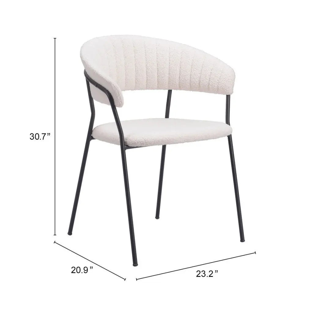 Set of Two Cream and Black Upholstered Faux Fur Open Back Dining Arm Chairs Homeroots