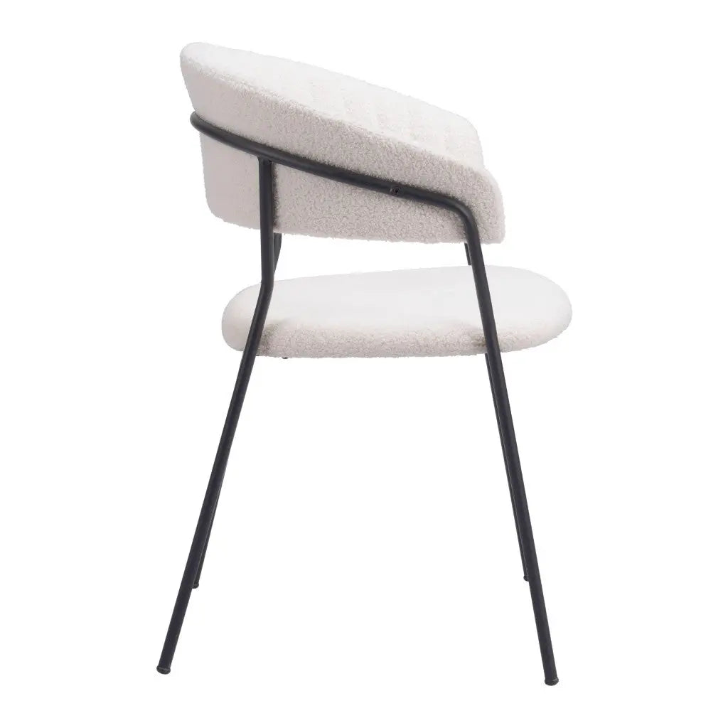 Set of Two Cream and Black Upholstered Faux Fur Open Back Dining Arm Chairs Homeroots
