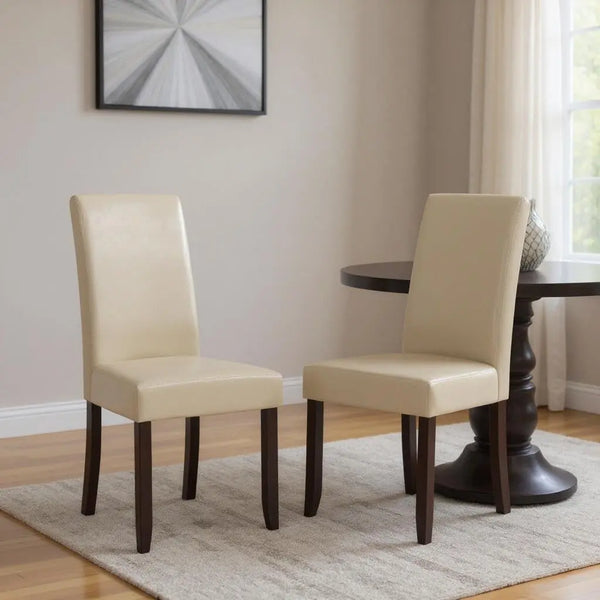 Set of Two Cream and Brown Wood Dining Parsons Chairs Homeroots Kitchen & Dining