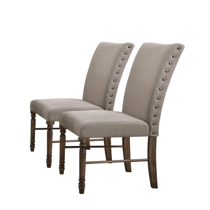 Set of Two Cream and Oak Linen Dining Side Chairs Homeroots Kitchen & Dining
