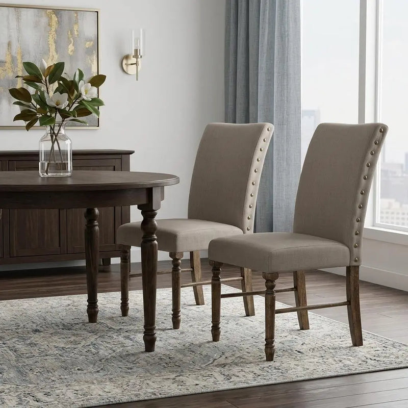 Set of Two Cream and Oak Linen Dining Side Chairs Homeroots Kitchen & Dining