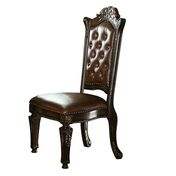 Set of Two Dark Brown and Mahogany Tufted Faux Leather Dining Side Chairs Homeroots Kitchen & Dining