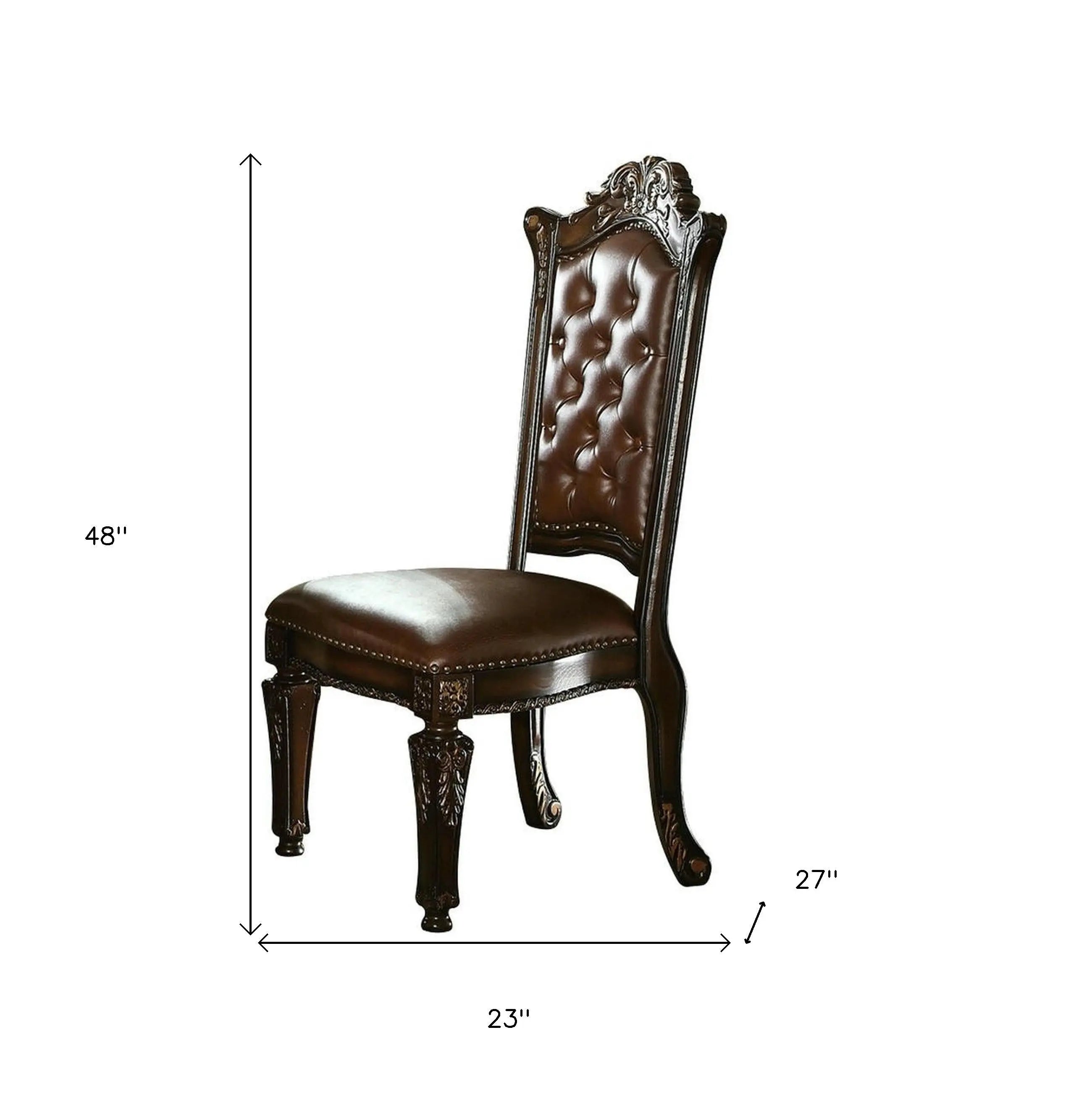 Set of Two Dark Brown and Mahogany Tufted Faux Leather Dining Side Chairs Homeroots Kitchen & Dining