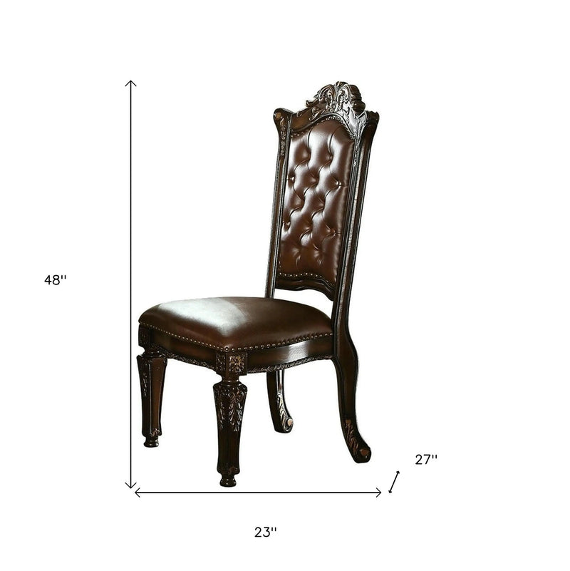 Set of Two Dark Brown and Mahogany Tufted Faux Leather Dining Side Chairs Homeroots Kitchen & Dining