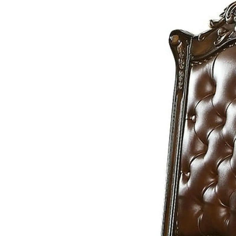 Set of Two Dark Brown and Mahogany Tufted Faux Leather Dining Side Chairs Homeroots Kitchen & Dining